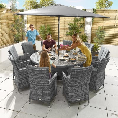 Sienna 10 Seat Rattan Dining Set - Round Table in Grey Rattan