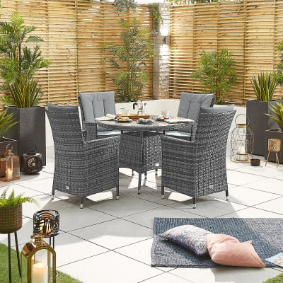 Sienna 4 Seat Rattan Dining Set - Round Table in Grey Rattan