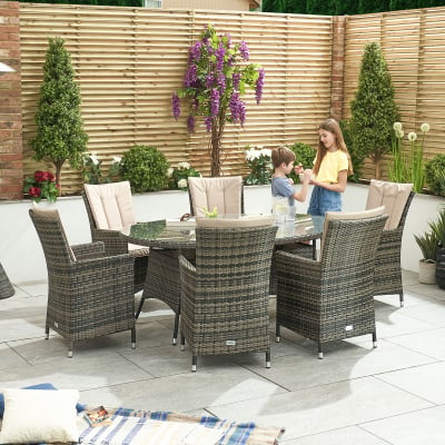 Sienna 6 Seat Rattan Dining Set - Oval Table in Brown Rattan