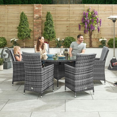 Sienna 6 Seat Rattan Dining Set - Round Table in Grey Rattan