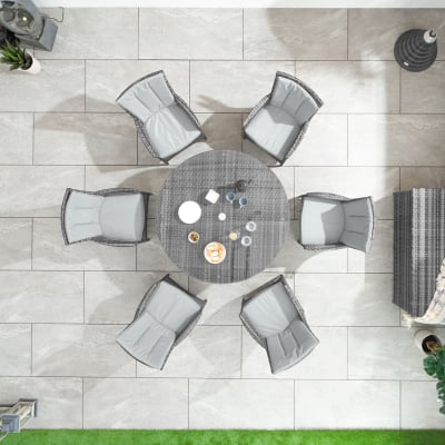 Sienna 6 Seat Rattan Dining Set - Round Table in Grey Rattan