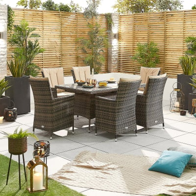 Sienna 6 Seat Rattan Dining Set - Rectangular Table in Brown Rattan