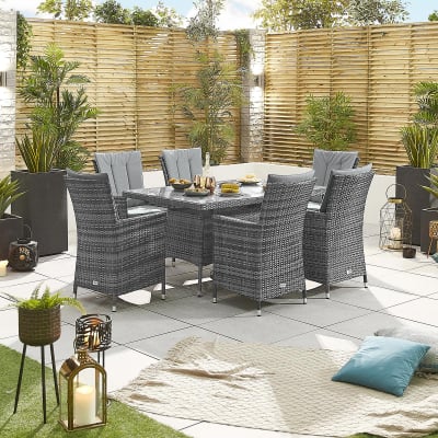 Sienna 6 Seat Rattan Dining Set - Rectangular Table in Grey Rattan