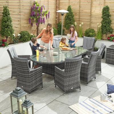 Sienna 8 Seat Rattan Dining Set - Oval Table in Grey Rattan