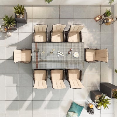 Sienna 8 Seat Rattan Dining Set - Rectangular Table in Brown Rattan