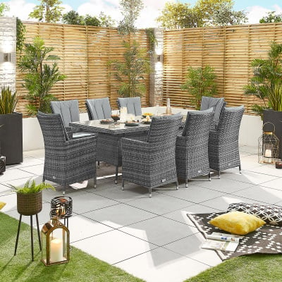 Sienna 8 Seat Rattan Dining Set - Rectangular Table in Grey Rattan