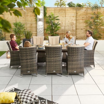 Sienna 8 Seat Rattan Dining Set - Rectangular Table in Brown Rattan