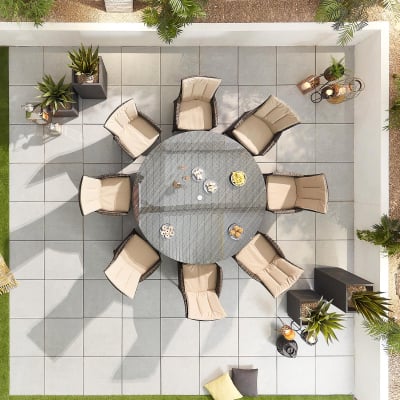 Sienna 8 Seat Rattan Dining Set - Round Table in Brown Rattan