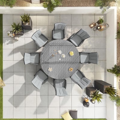 Sienna 8 Seat Rattan Dining Set - Round Table in Grey Rattan