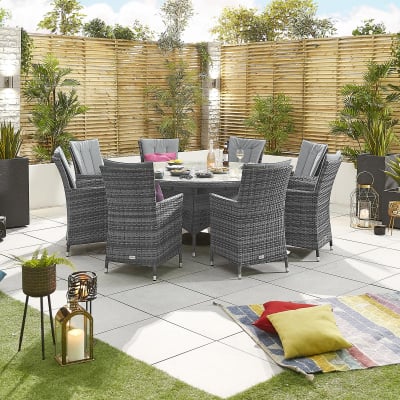 Sienna 8 Seat Rattan Dining Set - Round Table in Grey Rattan