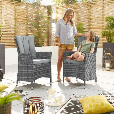 Sienna Rattan Dining Chair - Set of 2 in Grey Rattan