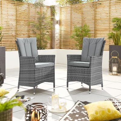 Sienna Rattan Dining Chair - Set of 2 in Grey Rattan