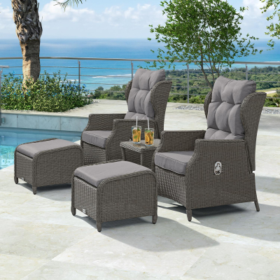 Skylar Rattan 5 Piece Reclining Lounging Set in Slate Grey