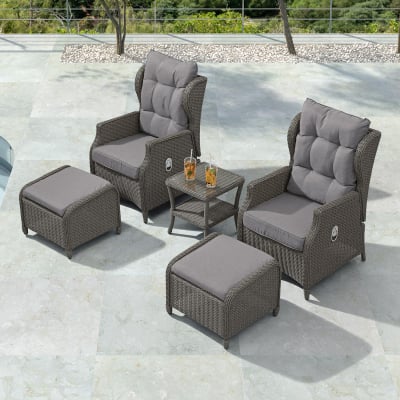 Skylar Rattan 5 Piece Reclining Lounging Set in Slate Grey