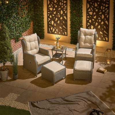 Skylar Rattan 5 Piece Reclining Lounging Set in Willow