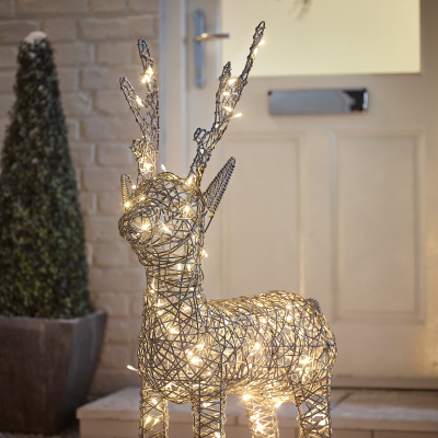 Medium Rattan LED Ralph & Deer Friends in Grey