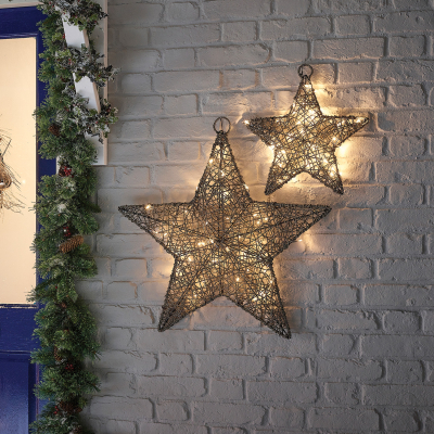 Large Rattan LED Star Hanging Decoration in Grey