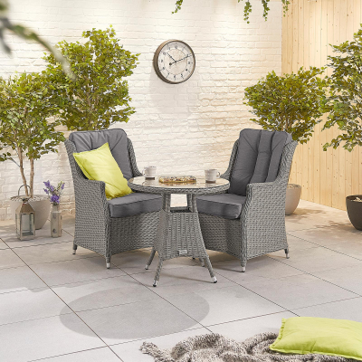 Thalia 2 Seat Rattan Bistro Set - Round Bistro Table in Slate Grey