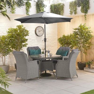 Thalia 4 Seat Rattan Dining Set - Round Table in Slate Grey