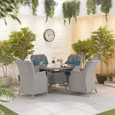 Thalia 4 Seat Rattan Dining Set - Round Table in White Wash