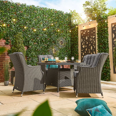 Thalia 4 Seat Rattan Dining Set - Square Table in Slate Grey