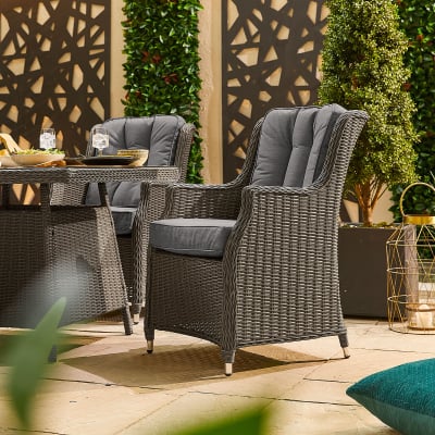 Thalia 4 Seat Rattan Dining Set - Square Table in Slate Grey