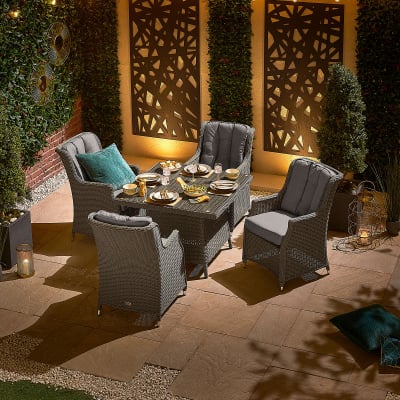 Thalia 4 Seat Rattan Dining Set - Square Table in Slate Grey