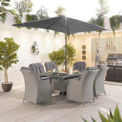 Thalia 6 Seat Rattan Dining Set - Rectangular Table in White Wash