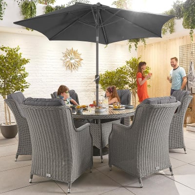 Thalia 6 Seat Rattan Dining Set - Round Table in Slate Grey