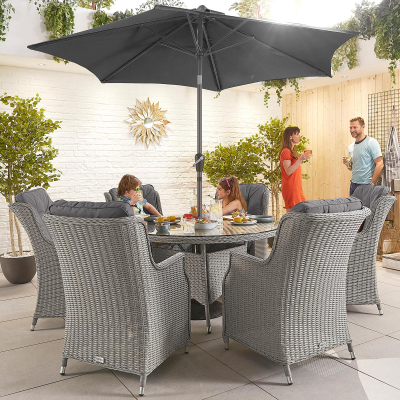 Thalia 6 Seat Rattan Dining Set - Round Table in White Wash