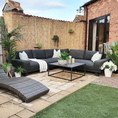 Tranquility All Weather Fabric Aluminium Corner Sofa Lounging Set with Square Coffee Table & No Armchairs in Charcoal Grey