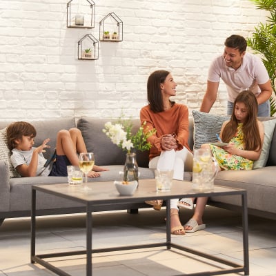 Tranquility All Weather Fabric Aluminium Corner Sofa Lounging Set with Square Coffee Table & 1 Armchair in Ash Grey