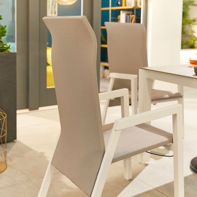 Venice 6 Seat Aluminium Dining Set - Round Table in Chalk White