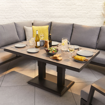 Vogue L-Shaped Corner Aluminium Lounge Dining Set with Armchair - Adjustable Rising Table in Graphite Grey