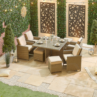 Catherine 4 Seat Rattan Cube Dining Set with 4 Stools - Square Table in Willow