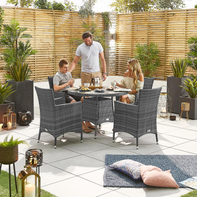 Amelia 4 Seat Rattan Dining Set - Round Table in Grey Rattan