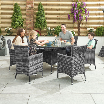 Amelia 6 Seat Rattan Dining Set - Round Table in Grey Rattan