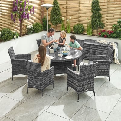 Amelia 6 Seat Rattan Dining Set - Round Table in Grey Rattan