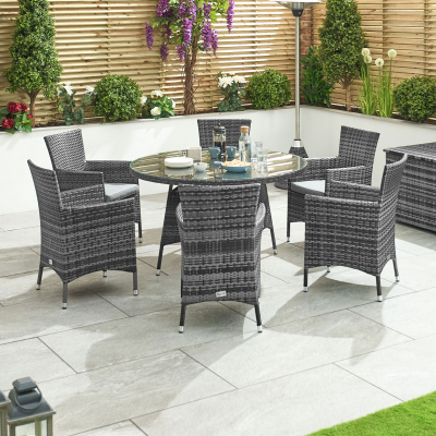 Amelia 6 Seat Rattan Dining Set - Round Table in Grey Rattan