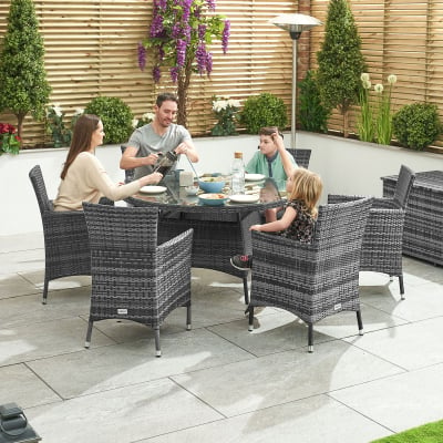 Amelia 6 Seat Rattan Dining Set - Round Table in Grey Rattan