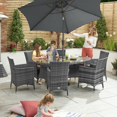 Amelia 6 Seat Rattan Dining Set - Oval Table in Grey Rattan