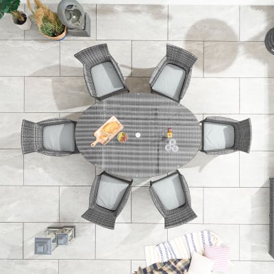 Amelia 6 Seat Rattan Dining Set - Oval Table in Grey Rattan