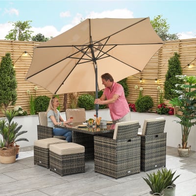 Celia 4 Seat Rattan Cube Dining Set with 4 Stools - Square Table in Brown Rattan