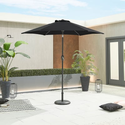 Antigua 2.4m Round Aluminium Traditional Parasol - Black Canopy and Grey Frame