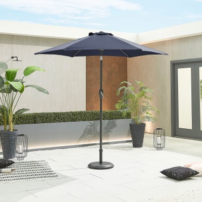 Antigua 2.4m Round Aluminium Traditional Parasol - Navy Canopy and Grey Frame