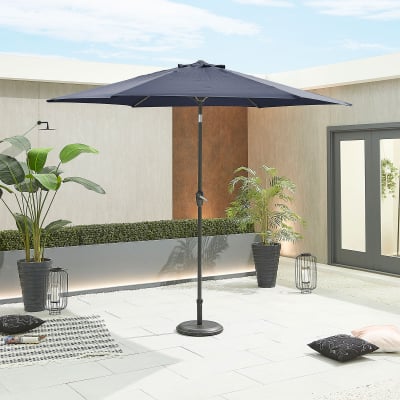 Antigua 3.0m Round Aluminium Traditional Parasol - Navy Canopy and Grey Frame