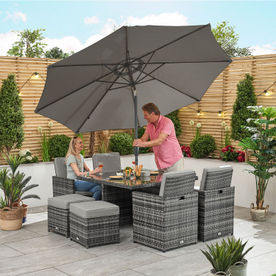 Celia 4 Seat Rattan Cube Dining Set with 4 Stools - Square Table in Grey Rattan