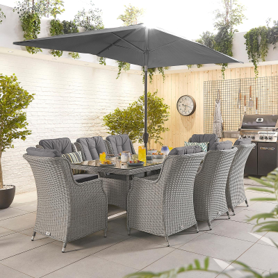 Thalia 8 Seat Rattan Dining Set - Rectangular Table in White Wash