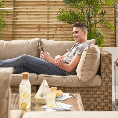 Heritage Chelsea Rattan Corner Sofa Lounging Set with Footstool & Coffee Table in Willow