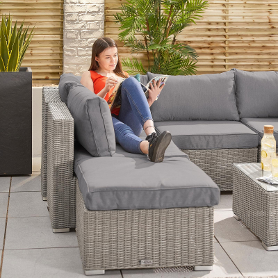 Heritage Chelsea Rattan Corner Sofa Lounging Set with Footstool & Coffee Table in White Wash